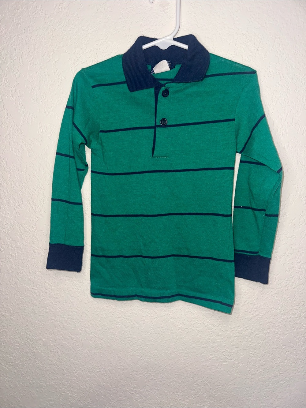 Vintage Boys Green & Navy Long-Sleeve Polo Shirt